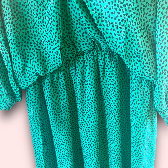 Vintage Stuart Alan Green Confetti Print Blouson Dress SZ L - Picture 5 of 12